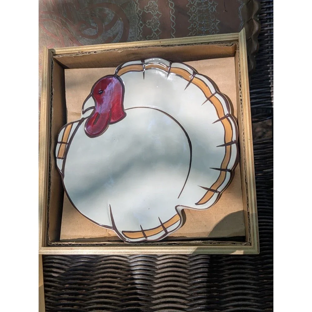 Pottery Barn Gobble Turkey Salad Dessert Plates 3 PC Thanksgiving Fall Harvest